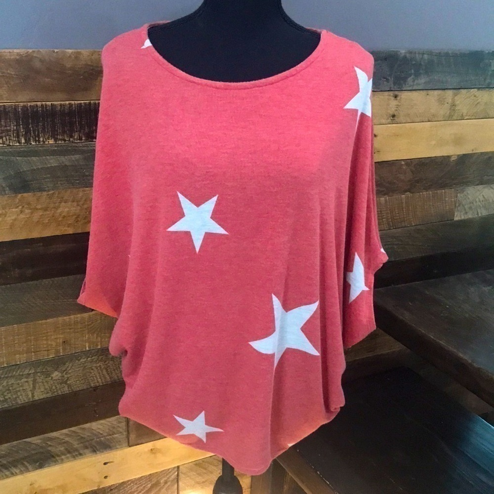 Jupee | Women’s Batwing Top, M, Red & White, Star Pattern